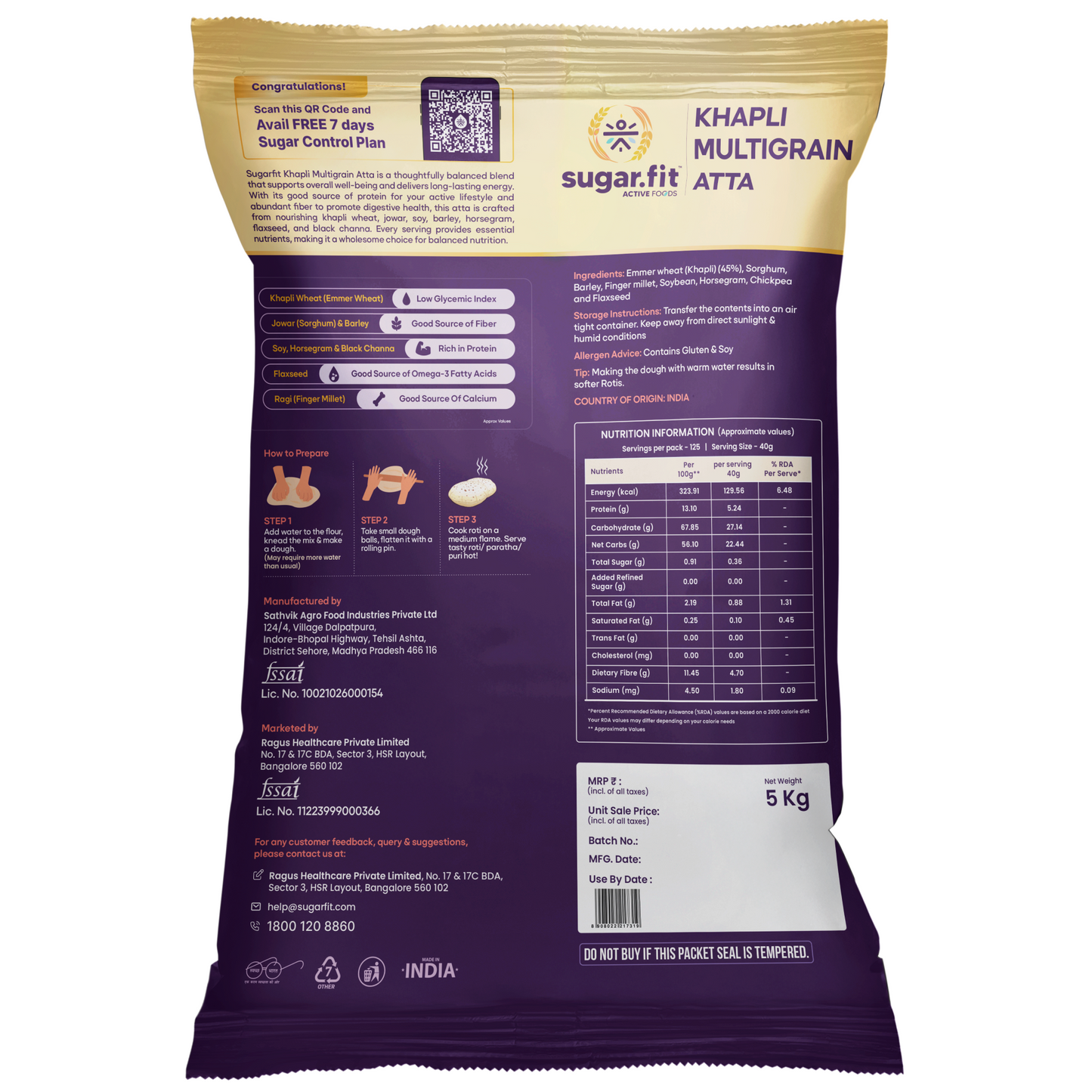 Sugar.fit Khapli Multigrain Atta