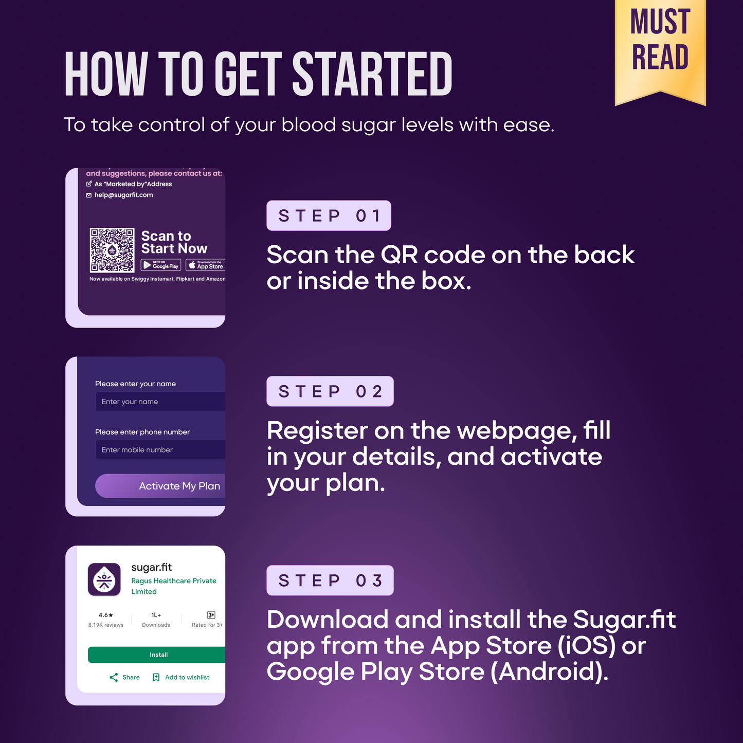 Sugar.fit Smart Continuous Glucose Monitoring Sensor (CGM) for Diabetes | Free App & Coach Consultation Included for 15 days
