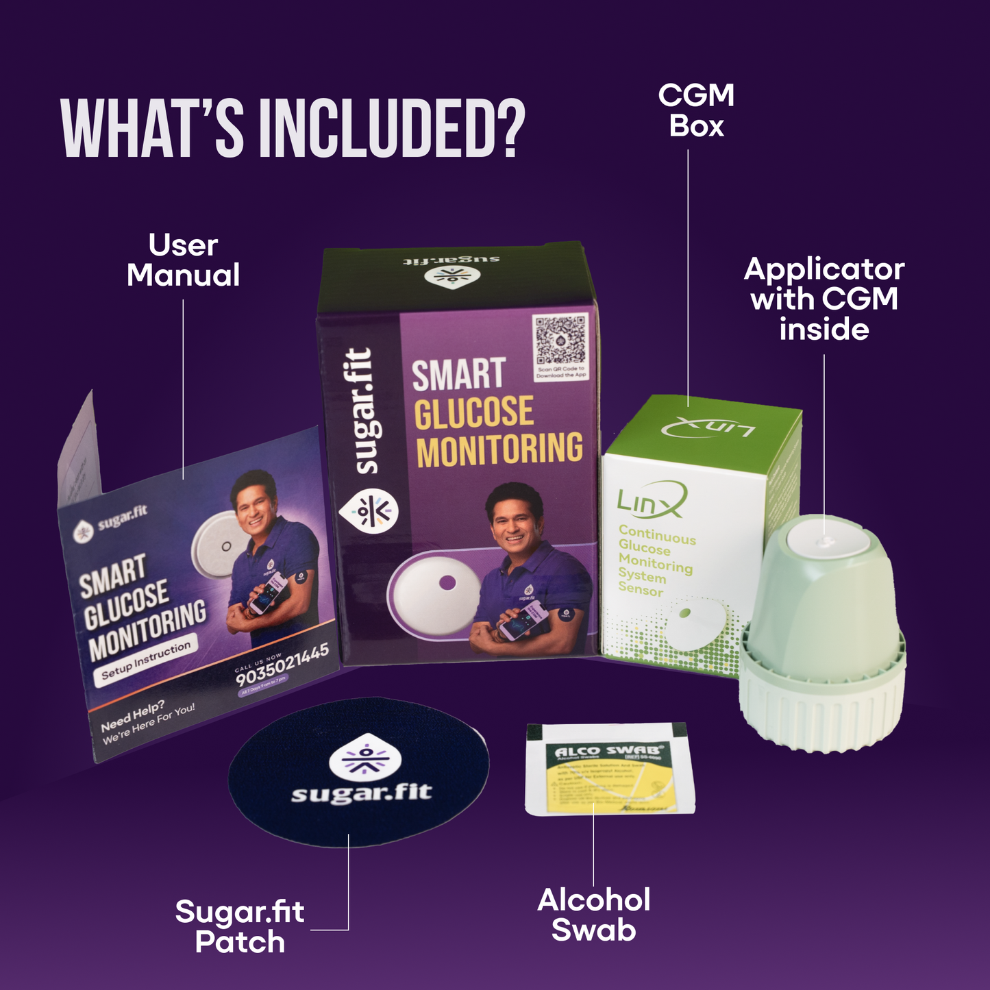 Sugar.fit Smart Continuous Glucose Monitoring Sensor (CGM) for Diabetes | Free App & Coach Consultation Included for 15 days