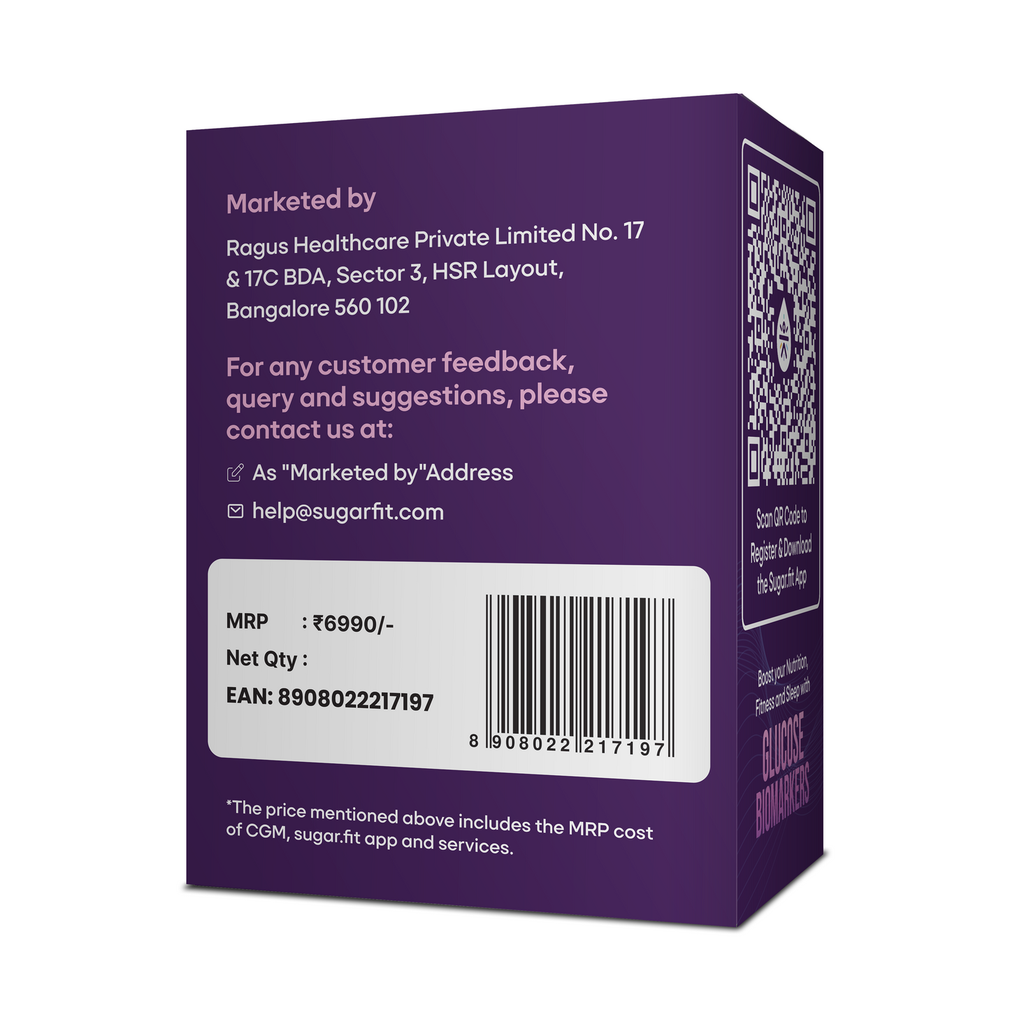 Sugar.fit Smart Continuous Glucose Monitoring Sensor (CGM) for Diabetes | Free App & Coach Consultation Included for 15 days