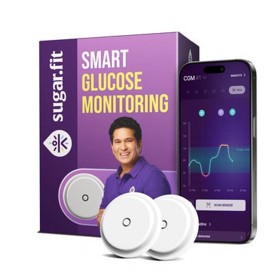 Sugar.fit Smart Continuous Glucose Monitoring Sensor (CGM) for Diabetes | Free App & Coach Consultation Included for 15 days