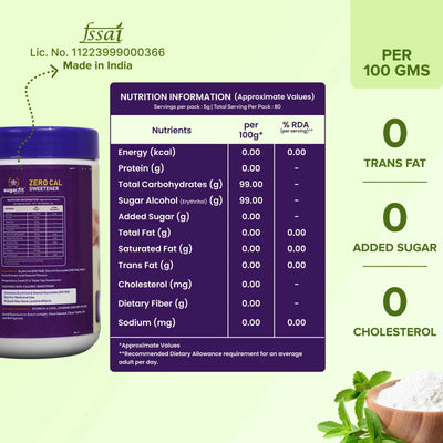 Sugar.fit Zero Cal Sweetener with Monk Fruit, Made from 100% Plant-Based Stevia - 200g